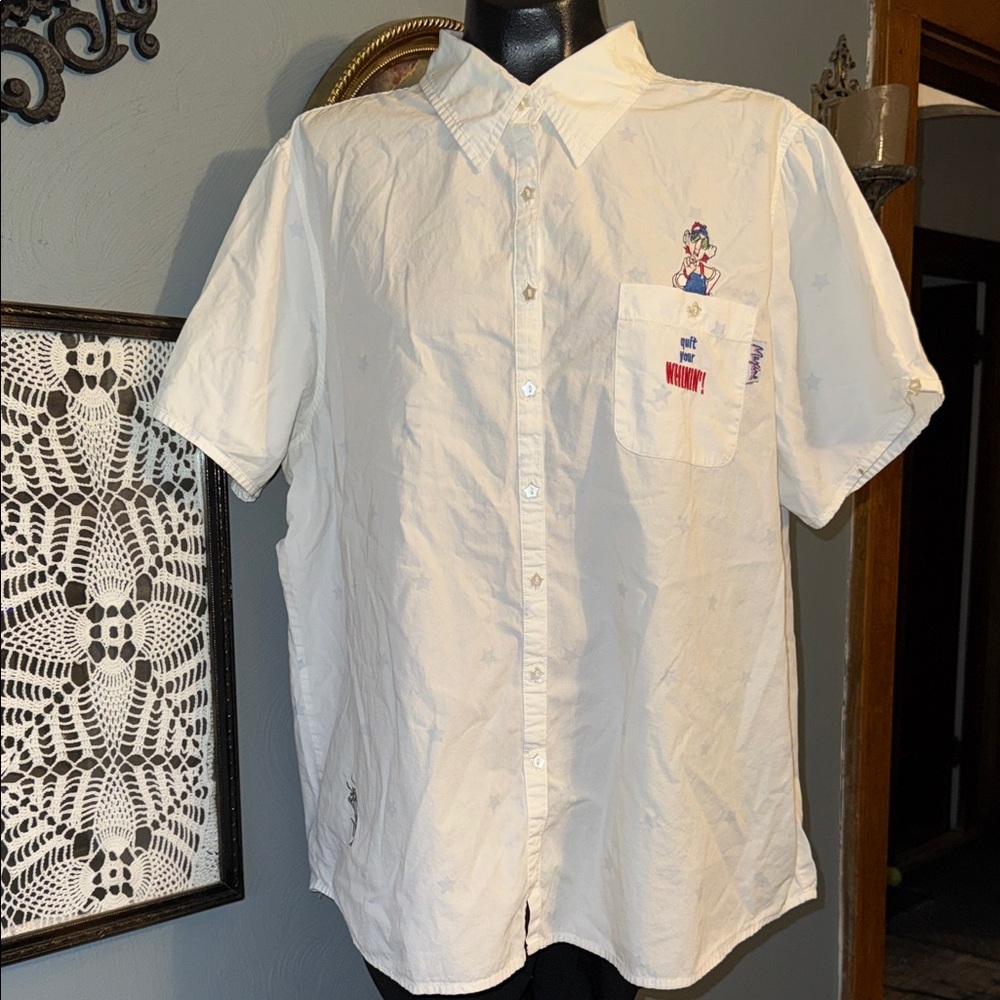 Maxine of Hollywood White Button Down Shirt with Embroidery